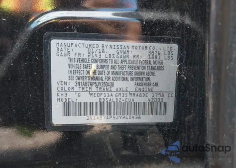 2018 Nissan Sentra Sv из США, поврежденный, VIN 3N1AB7AP5JY260438